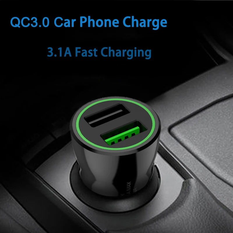 

Quick Charge 3.0 Dual USB Car Charger For iPhone Samsung Huawei Xiaomi Auto Smart LED Adapter 3.1A Charging for Universal Phones