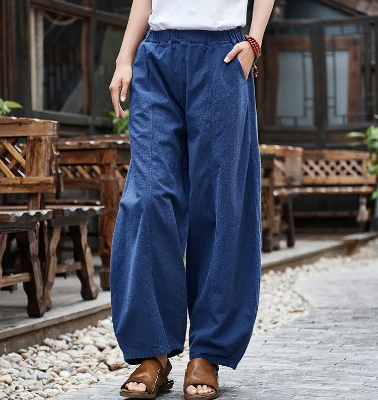 NINI WONDERLAND cotton and linen womens new product National style scrub beautiful womens trousers lantern pants