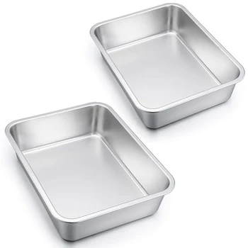 

Lasagna Pan Set of 2, Rectangular Deep Cake Baking Pans, Large Roaster Baking Dish Stainless Steel, 36X27X7Cm, Non-Toxic & Heavy