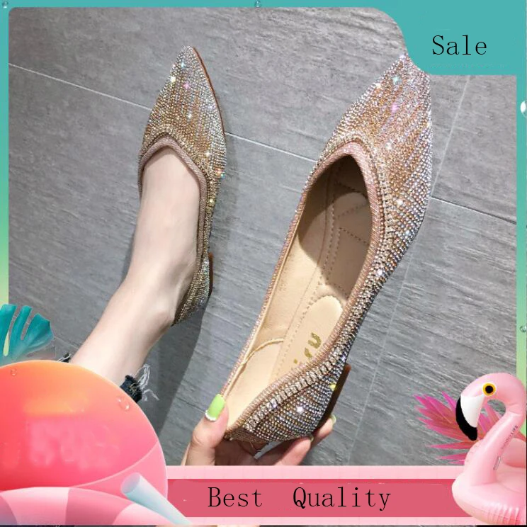 

High Quality Women Shoes Woman Flat Shoes Fashion Shallow Pointed-toe Rhinestones 2019 Autumn New Pointed Flat Sequin Shoes P48