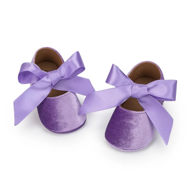 Baby Girl Princess Shoes Toddler Non-slip Flat Soft-sole Cotton Rubber Crib Lovely Butterfly-knot Infant First Walkers 0-18m purple