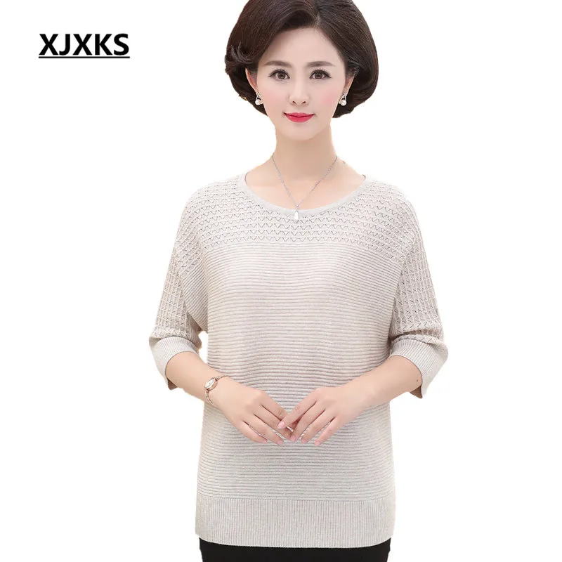 

XJXKS 2019 autumn new thin knitted sweater women's pullover loose plus size comfortable cashmere high quality women's sweater