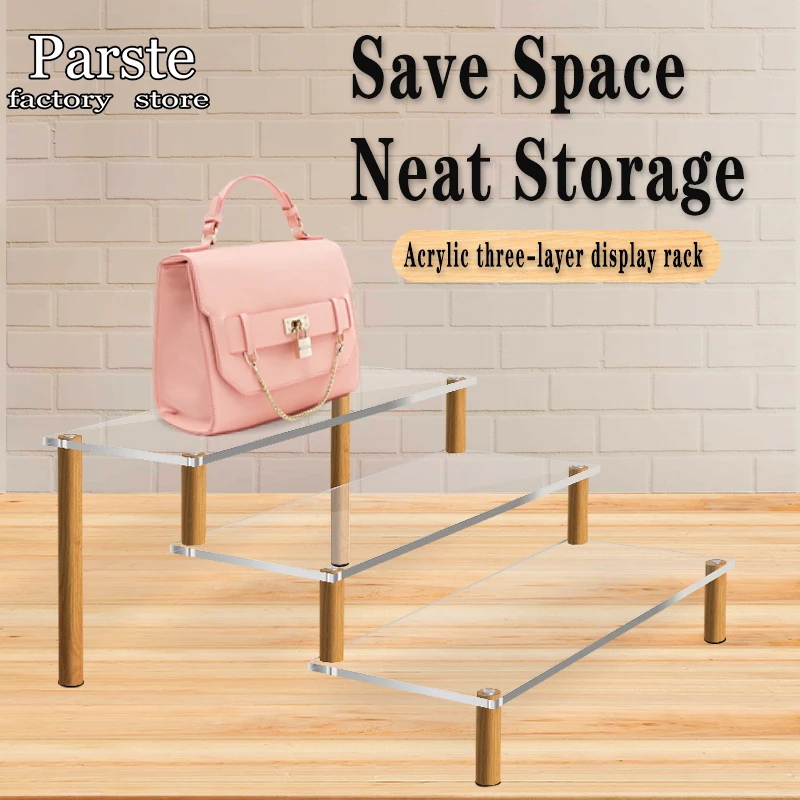 Acrylic Solid Wood Base Shoe Rack Cosmetic Tool Toy Decoration Storage Decoration Super Pressure Resistant Display Stand acrylic display stand beech wood three tier display clothing store shoe rack manual partition rack storage board display