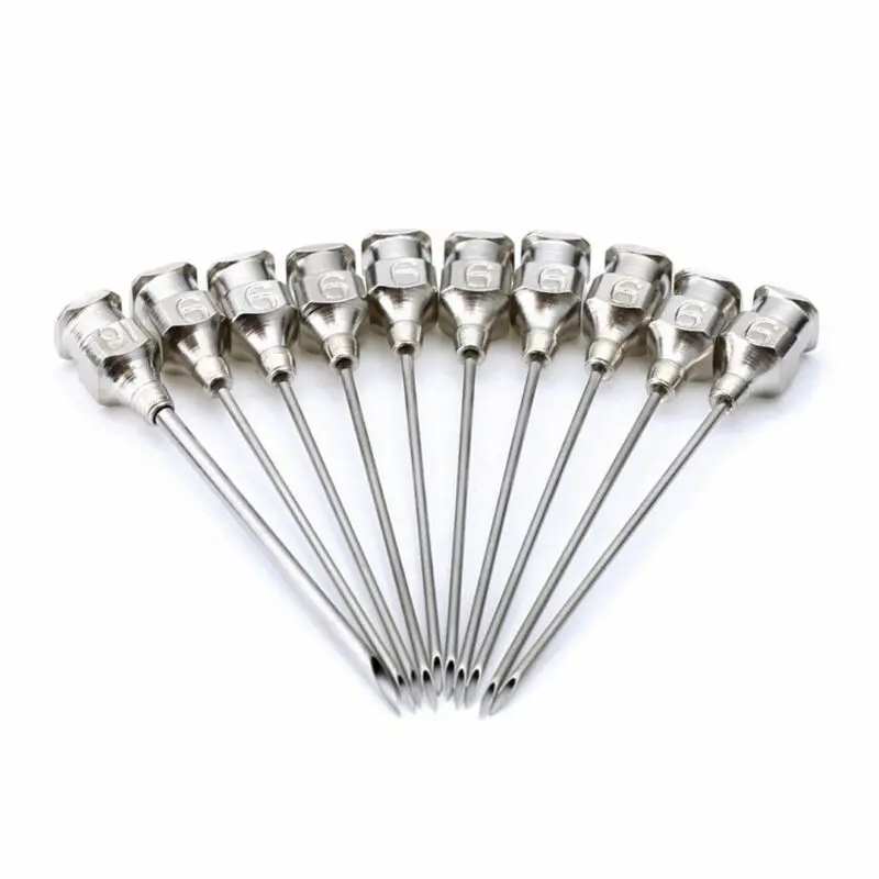 10 Uds plata mixto jeringa de acero inoxidable de blunt aguja tipo de adhesivo de acero inoxidable aguja de jeringa dispensa