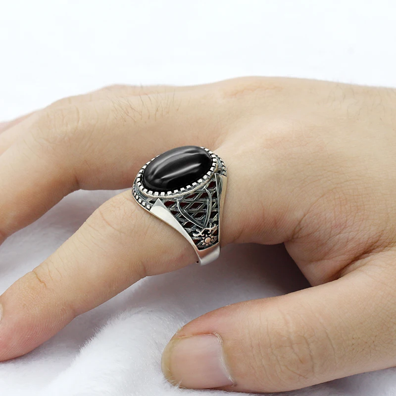 925 пробы, серебряное винтажное мужское кольцо с черным ониксом, кольцо с двойными мечами, тайский серебряный стиль, для мантурского, ювелирное изделие ручной работы