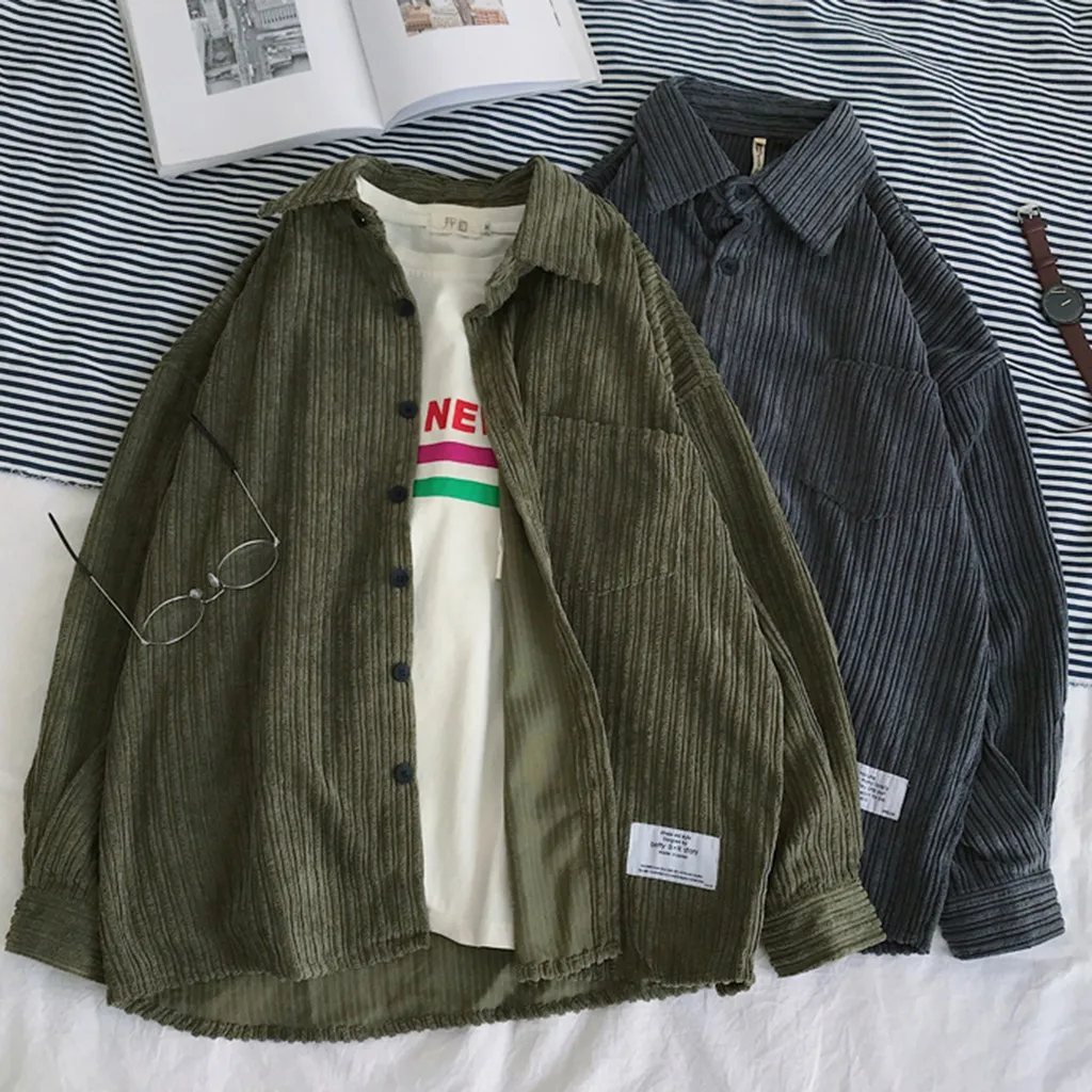 Мужская рубашка camisa masculina, стиль для мужчин, осенняя и зимняя модная однотонная Вельветовая рубашка с длинным рукавом
