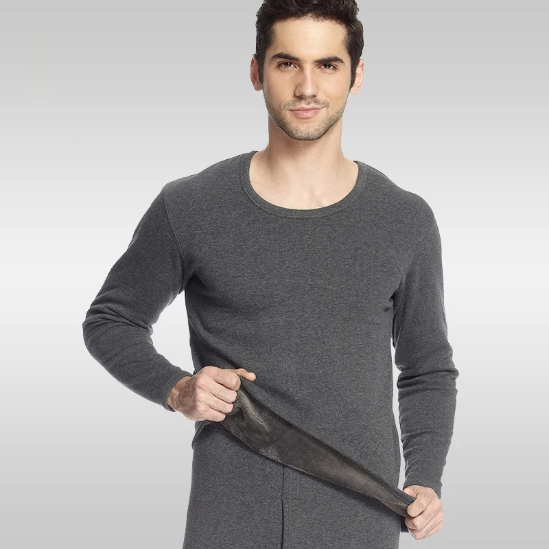 Мужчины размера плюс зимнее мягкое и утолщенное термобелье хлопок свитер круглый воротник молодой среднего возраста старый хлопок кальсоны - Цвет: Dark Gray