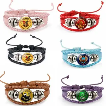 

Harri Potter Magic Gifts Death Hallows Action Figure Retro Leather Cord Bracelet Golden Wings Owl Necklace