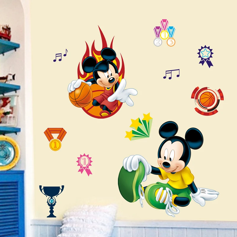 Cartoon Disney Mickey Play Basketball Wall Stickers For Nursery Kids Room Home Decor Living Room Decals PVC Mural Art Wallpaper Cartoon Disney Mickey Play Basketball Wall Stickers For Nursery Kids Room Home Decor Living Room Decals PVC Mural Art Wallpaper