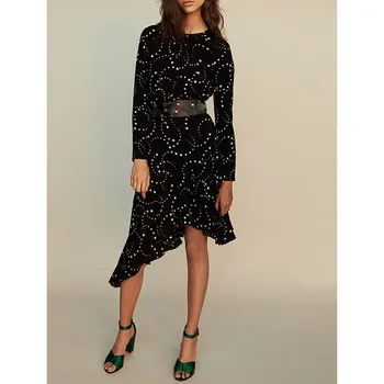 

2019 Autumn Women Black Irregular Stars Print Dress Long Sleeve Club Dress Casual Party Sexy Dress