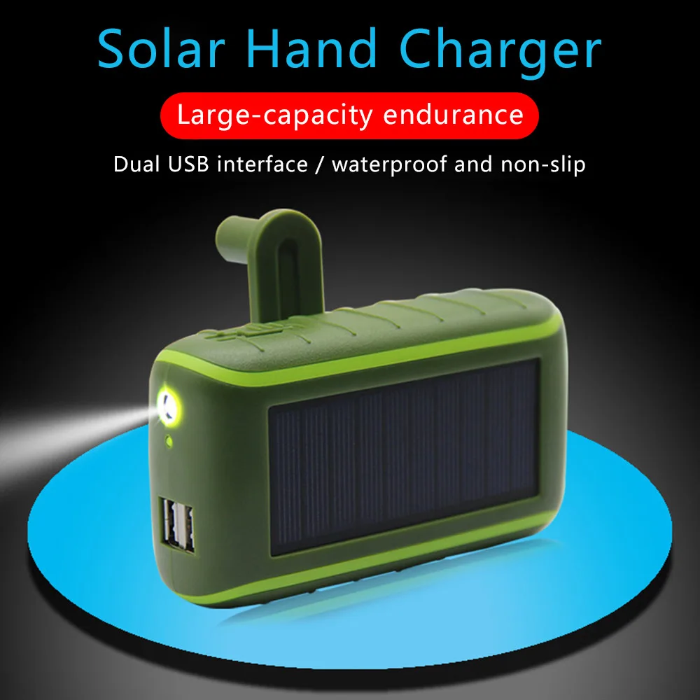

Solar Hand Crank Power Bank 6000/8000mAh Waterproof Solar LED Portable Dual USB PowerBank External Battery Pack For Smart Phone