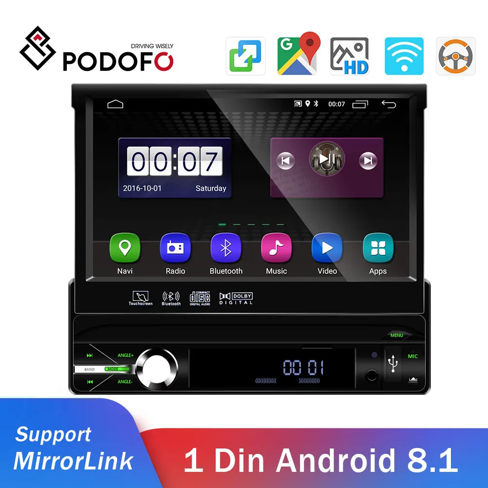 

Podofo one Din Android Car Radio GPS Wifi AM FM Car Multimedia player Autoradio 1 Din Car Radio For Universal for VW Toyota Kia