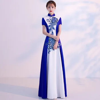 

Vintage Button Elegant Women Cheongsam Chinese Traditional Classic Mandarin Collar Qipao Sexy Slim Long Dress Big Size Vestidos