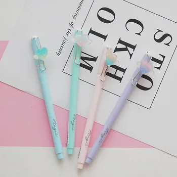 

1X Bling Heart Wing Gel Pen Rollerball Pen School Student Stationery 0.5mm Black Ink