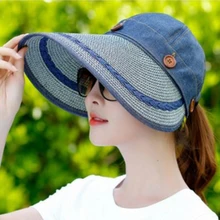 Пляжные уличные женские шапки, складные женские кепки от солнца для езды на велосипеде, повседневные парусиновые летние спортивные регулируемые с широкими полями