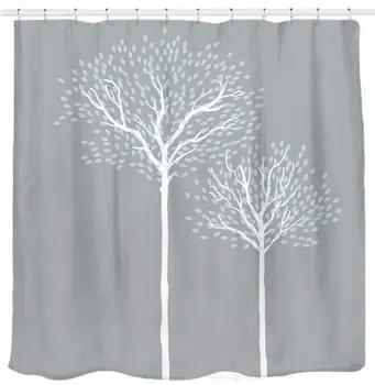 

Abstract Tree Grey Shower Curtain with Hooks Waterproof Polyester Tapestry Gray Bathroom Curtains Decorations Shower Curtain Set