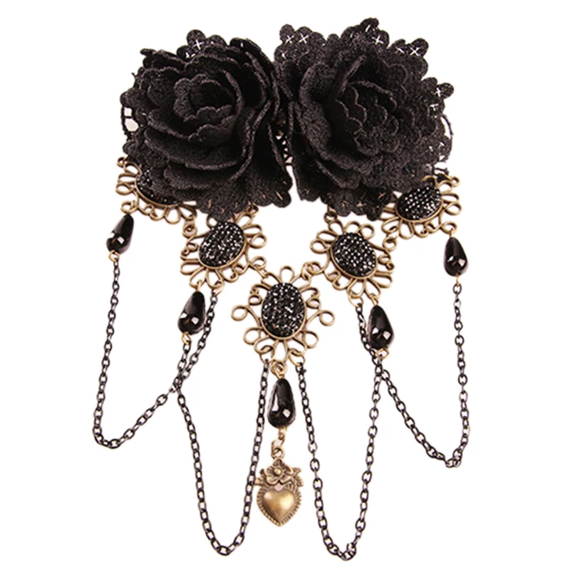 

Gothic Retro Black Fringed Flowers Lace Headdress Fashion Hair Clip Jewelry Accessories