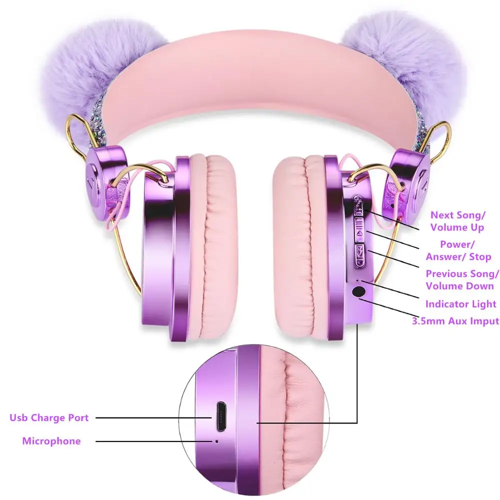 Bluetooth Cute Kids Wireless Headphone with Microphone Girls 3 5mm Music Stereo Earphone Computer Mobile Phone Cat Headphones