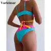 Colorful Splicing Bikini Female Swimsuit Women Swimwear Two-piece Bikini set Asymmetric Mid Waist Bather Bathing Suit Swim V2423 ► Photo 3/6