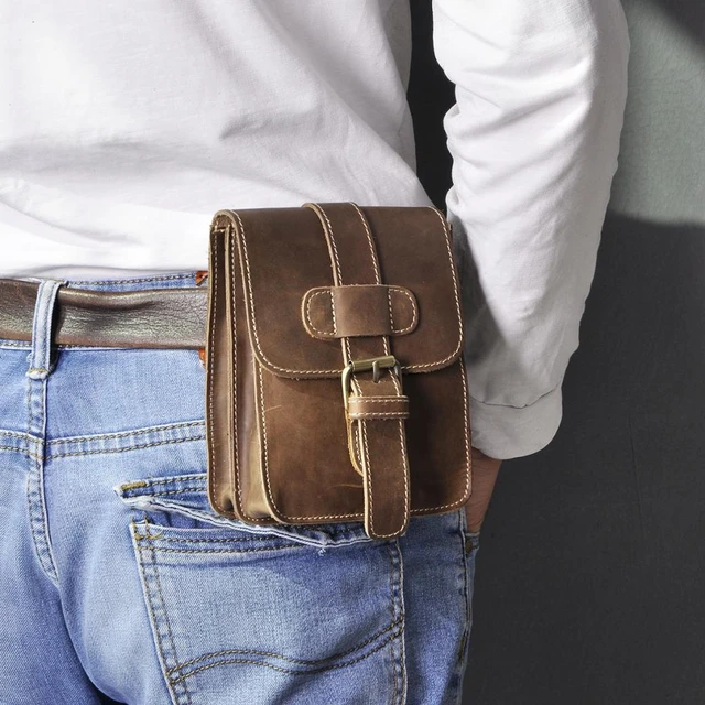 Ceinture en cuir vintage pour hommes, sac de taille, pack, étui