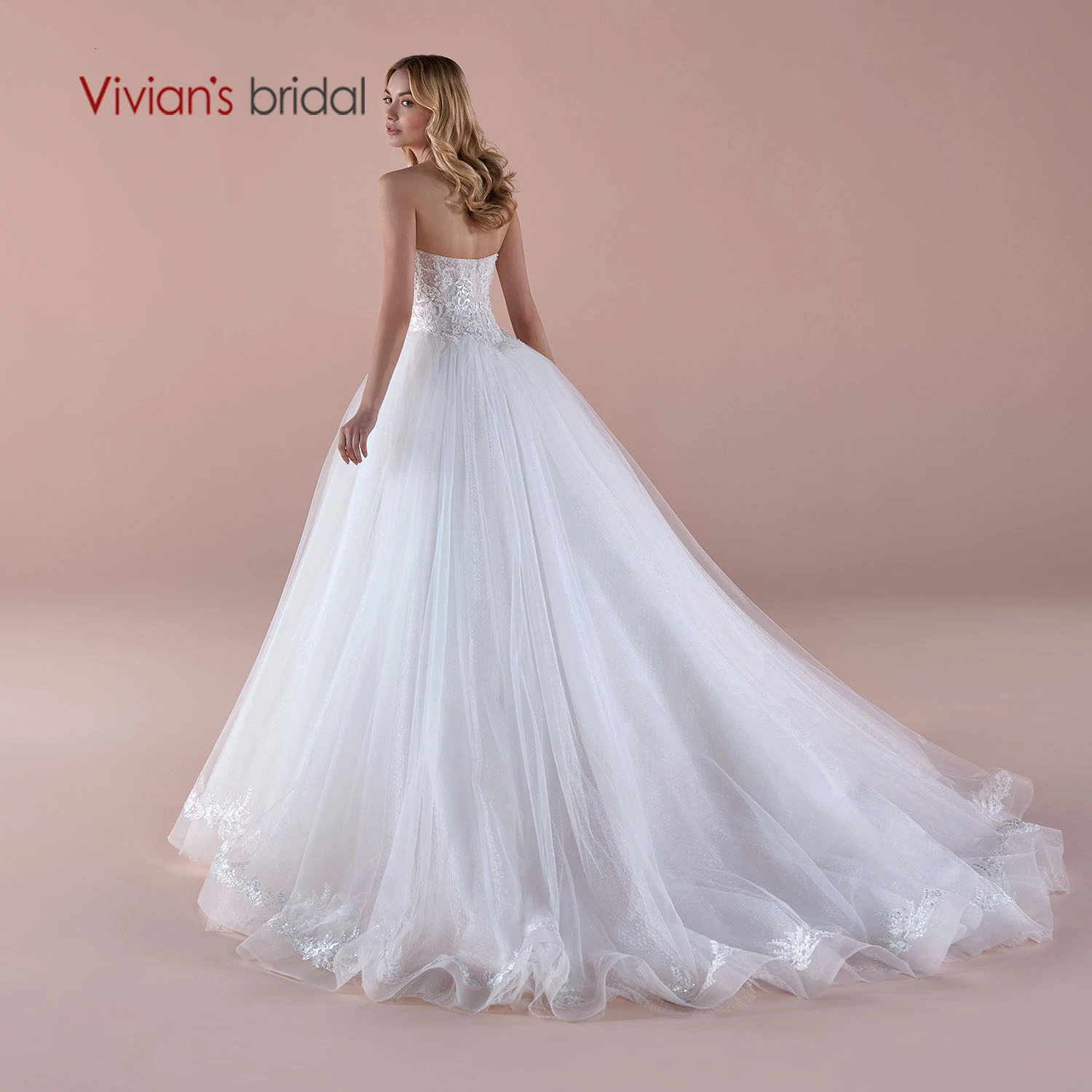 Vivian's Bridal сексуальное свадебное платье из органзы Элегантный блесток Кружева Аппликации пушистый Кристалл Пряжа корт Свадебное платье с длинным подолом