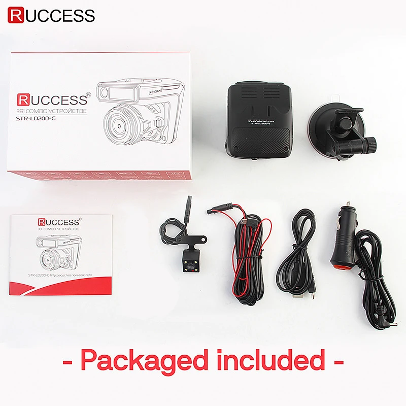 Ruccess STR-LD200-G 3 in 1 Car DVR Radar Detector Laser With GPS Full HD 1296P 1080P Dual Recorder Dash Camera Front and Rear