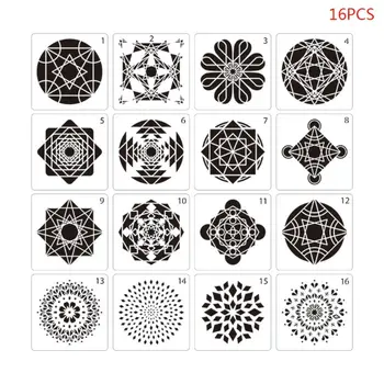

16pcs/set Mandala Stencil Drawing Template Ruler for Painting Board DIY Album Decor