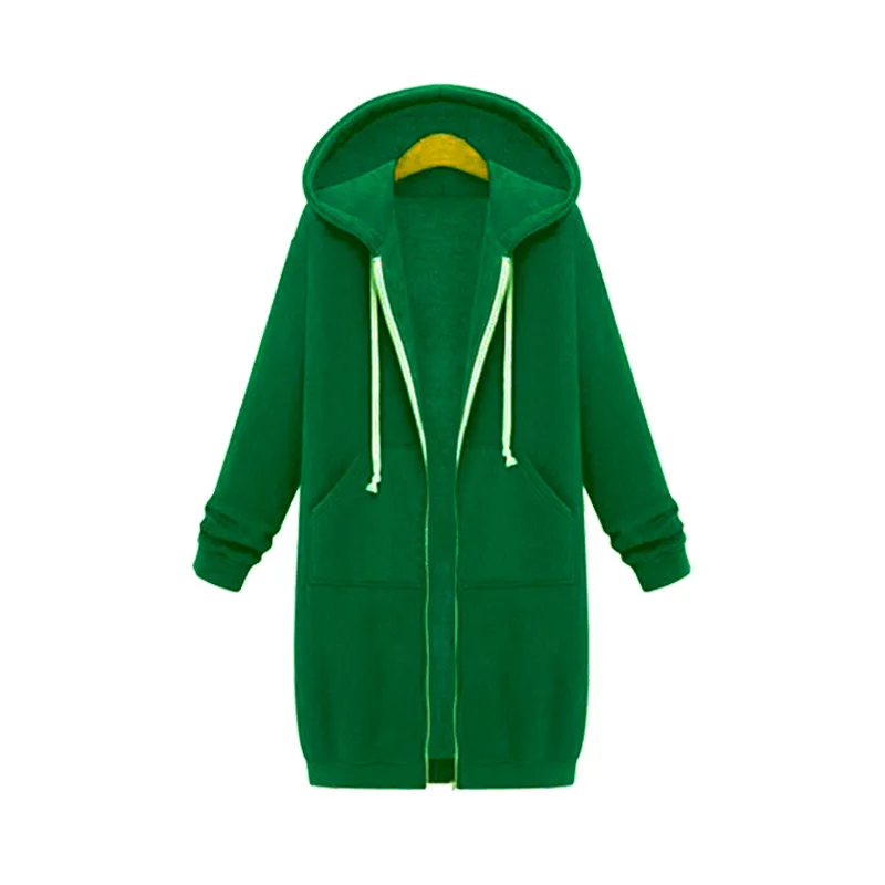 Женская куртка с капюшоном, зимняя, с длинным рукавом, на молнии, хлопок, флис, пальто, тонкая, плюс бархат, теплая верхняя одежда - Цвет: Зеленый