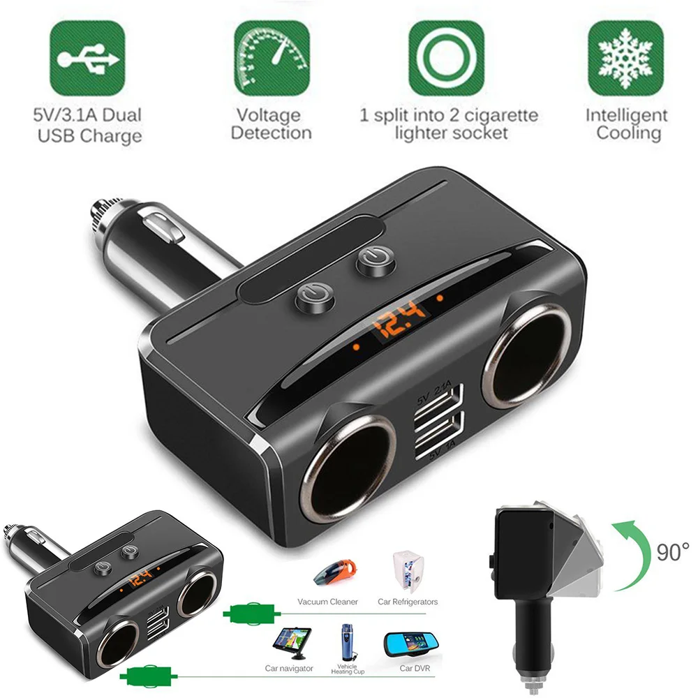 DC-12V-Car-Cigarette-Lighter-Adapter-2-Way-Double-Plug-Socket-Charger-Splitter F