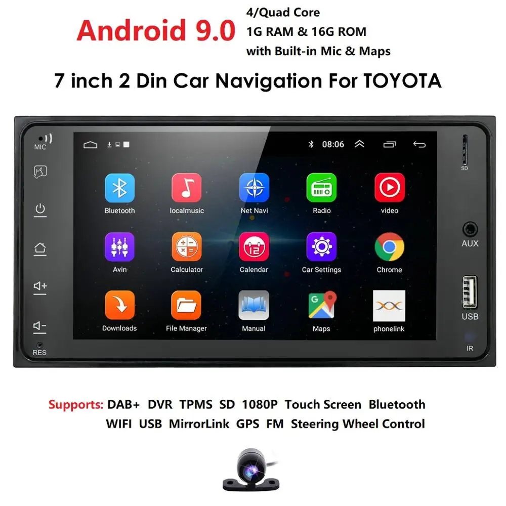 

7 Inch 2 DIN Car Navigation Android 9.0 For Toyota Terios Old Corolla Camry Prado RAV4 Universal radio WIFI DAB+ SWC USB CAMERA