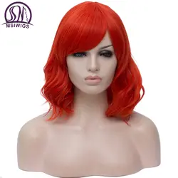 MSIWIGS красный короткий парик с боковой челкой Косплей парики для женщин синтетический волнистый парик Фиолетовый Синий Розовый Зеленый