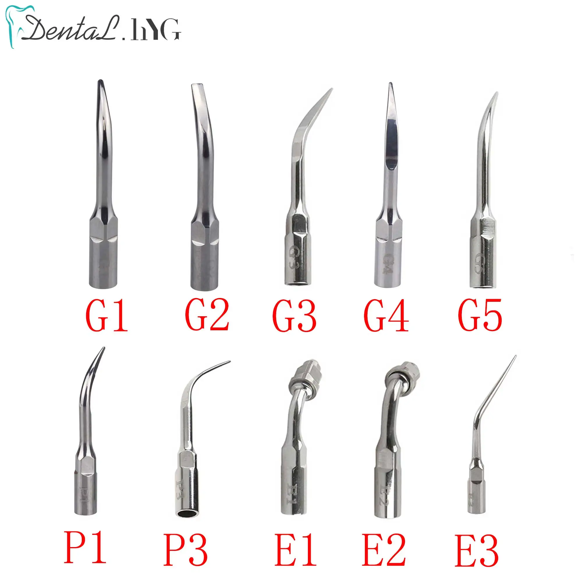 

5pcs G1,G2,G3,G4,G5,P1,P3 Dental Scaler Tips Fit EMS Woodpecker Ultrasonic Scaler Handpiece Dental Ultrasonic Scaler Scaling Tip