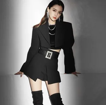 

2020 autumn fashion Casual 2 Pieces Short Suits Notched Collar Blazer Jacket +Sashes Shorts Pant Suits Sets