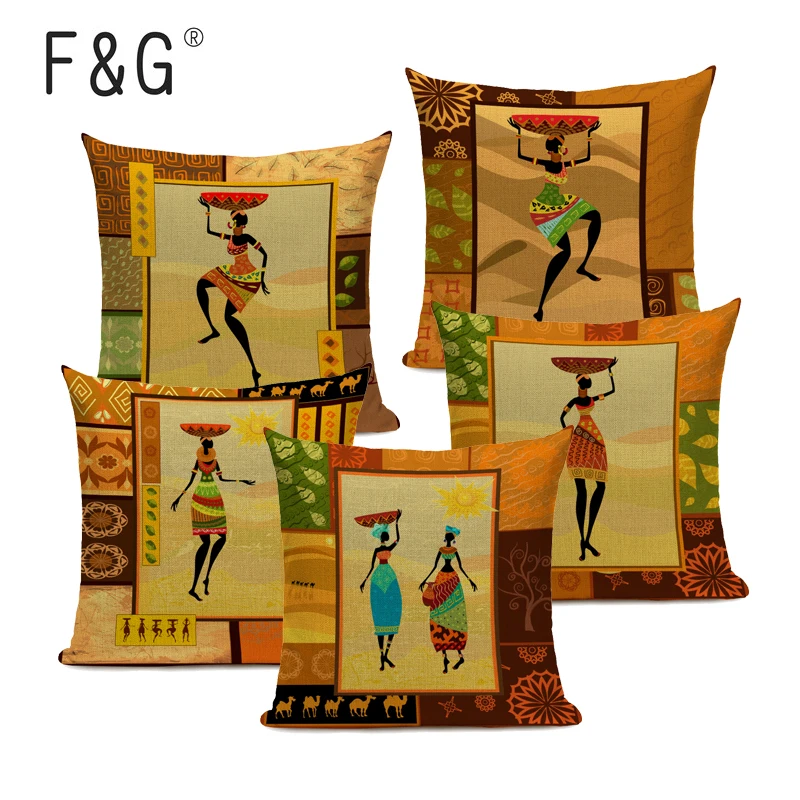 Классическая Африканская Этническая наволочка для подушки, африканские Женские рабочие декоративные подушки, квадратная льняная наволочка для дивана, домашний декор