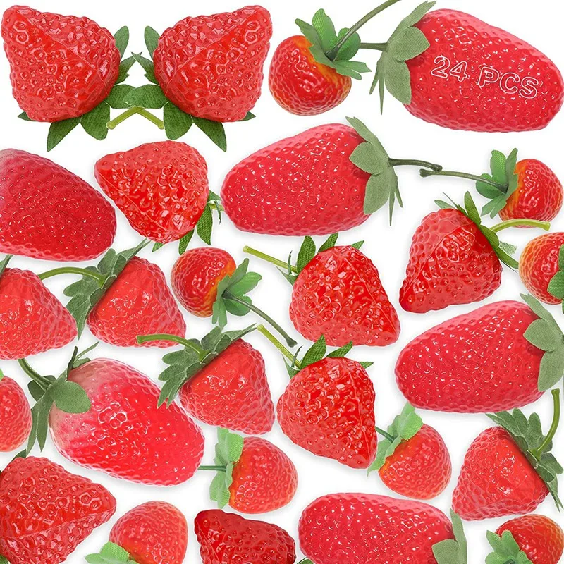 Pcs Faux Fabric Decor Handmade Assorted Fake Strawberries Vintage 24 Strawberry
