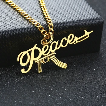 

ORIGINAL DESIGN PEACE ALPHABET PENDANT FOR MEN STAINLESS STEEL GUN SHAPE NEKCLACE HIPHOP JEWELRY WITH 24INCH