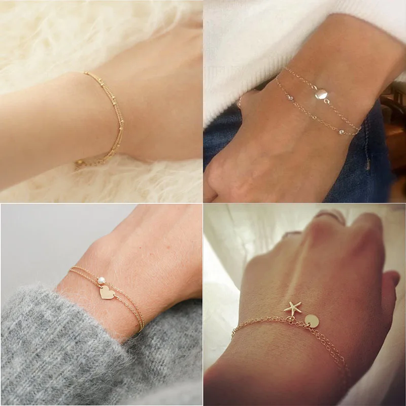 LIDUO Bohemian Starfish Heart Perarl Coin Bracelet For Women Vintage Simple Elegant Charm Chain Ocean Party Jewelry New | Украшения и