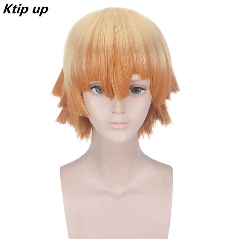 

Ktip Up Agatsuma Zenitsu Wig Kimetsu no Yaiba Demon Slayer Cosplay Yellow Synthetic Heat Resistant Hair Agatsuma Zenitsu Cosplay