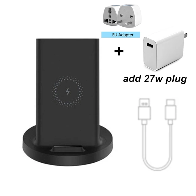 add EU plug Xiao mi Беспроводная зарядная подставка 20 Вт подставка для mi 9(20 Вт) mi X 2 S/3/S10(10 Вт) Быстрая Зарядка Док-станция для зарядки телефона зарядное устройство - Цвет: add EU plug