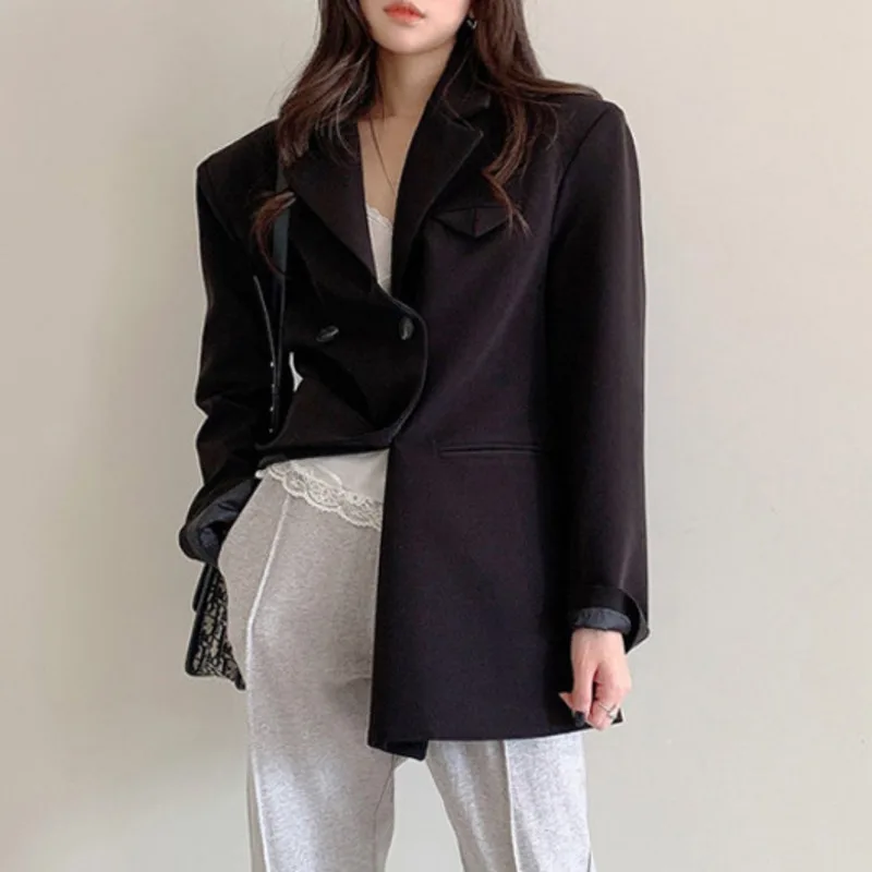 Autumn Office Lady Minimalist Women Jacket Blazer 2020 New Formal Loose Elegant Double Breasted Suit Coat Solid Stylish Outwear
