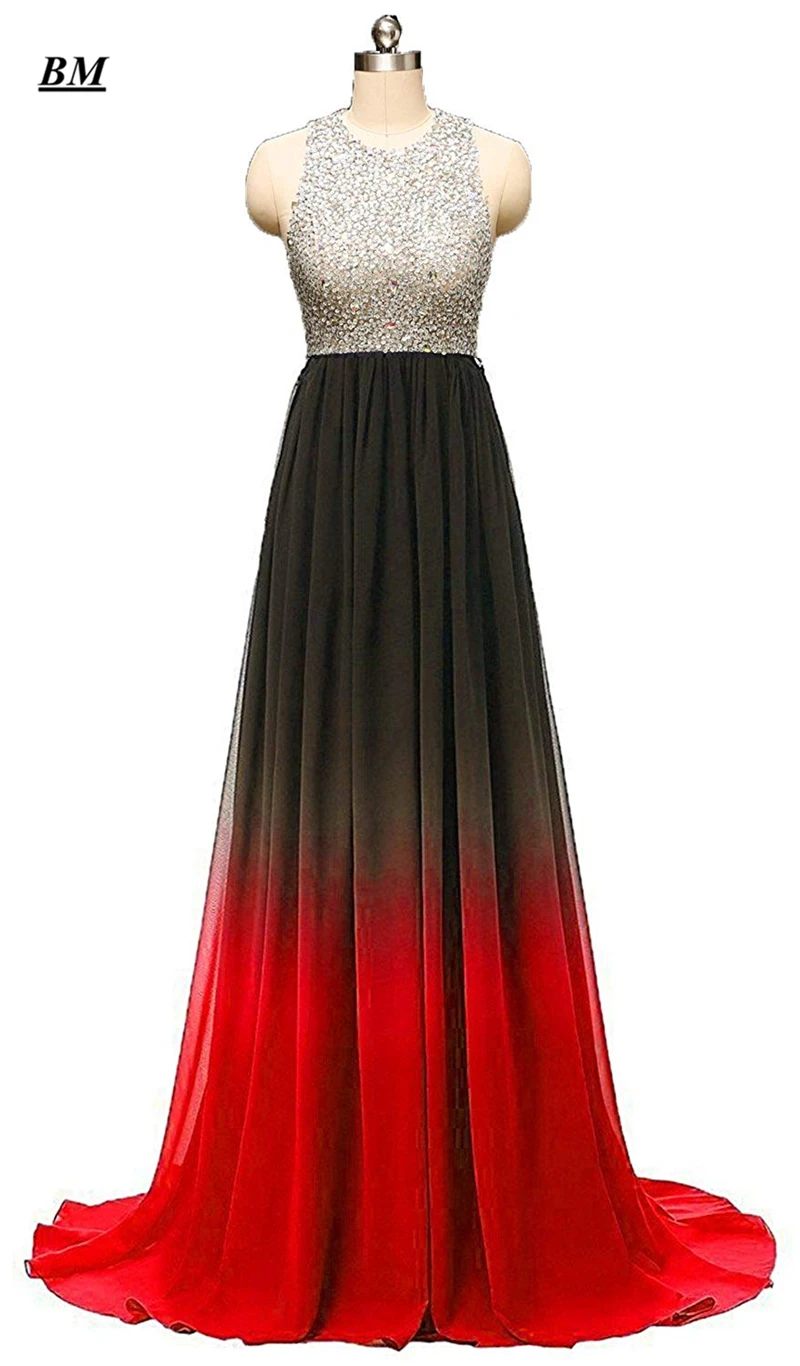 

A-line Ombre Prom Dresses 2019 Chiffon Sequins Beading Long Gradient Formal Evening Dress Party Gown Vestidos De Gala BM10
