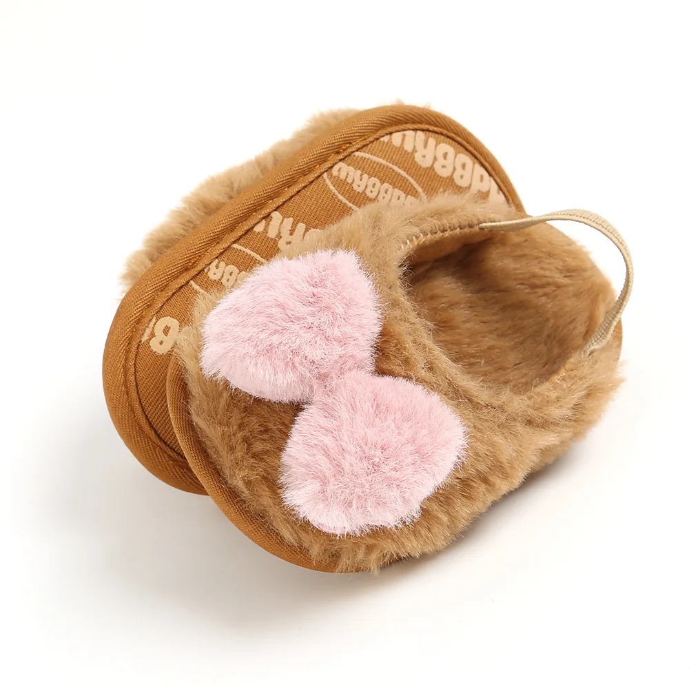 Newborn Infant Baby Girls Crib Shoes Soft Plush Bow Princess Shoes