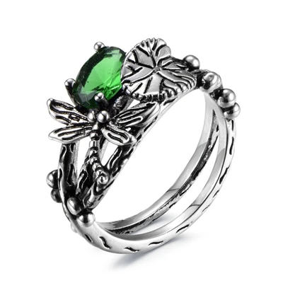 Bague Ringen АААА Циркон Милая Стрекоза 925 пробы серебряные ювелирные изделия кольца для женщин 7 цветов Рождество Хорошее ювелирное изделие подарки - Цвет камня: Зеленый