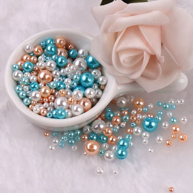 150-200Pcs Colorful ABS Imitation Pearls Mix 3-8mm Round Beads With Holes DIY Bracelet Charms Necklace Beads For Jewelry Making 2130 Mix BlueOrange