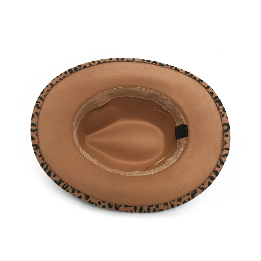 Men Women Leopard-printed Western Cowboy Hats Wide Brim Travel Sun Hat Autumn and Winter Wool Felt Jazz Cap Belt Top Hat
