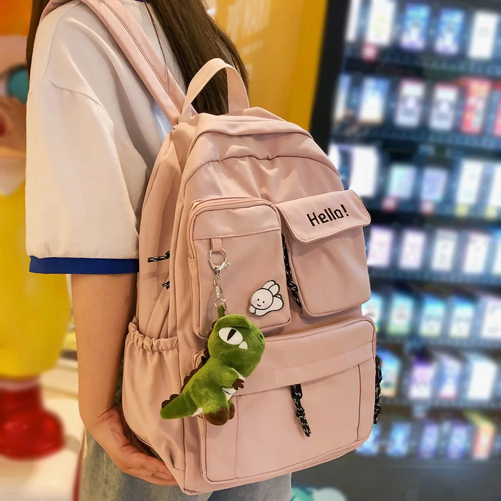 Women Bag School-Bag Cute Backpack Female College Book Embroidery Nylon Girl Fashion