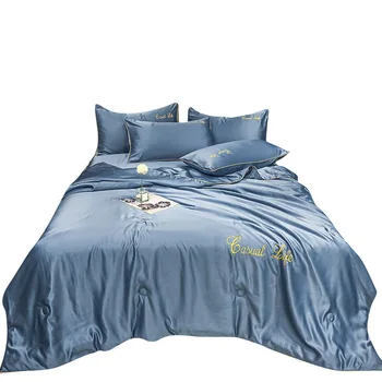 

Bedding Washed Silk Pure Color Embroidered Quilt Cover Comfortable Home Bedroom Bed Cover Solid Color Duvet Cover Set 3/4 Pieces