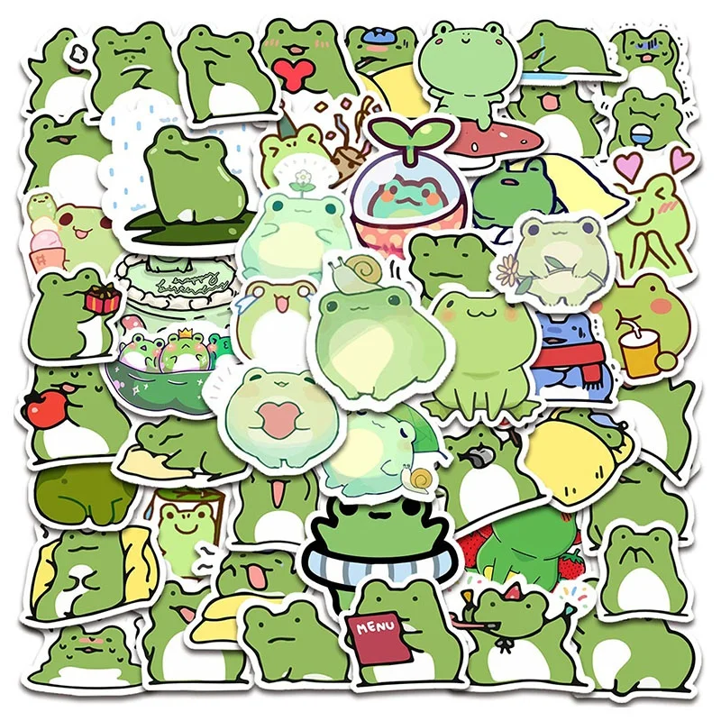 Kawaii Frog Stickers for Scrapbook - 50 Pcs Cute Stickers for Laptop Decorative Stickers for Water Bottles DIY Decals