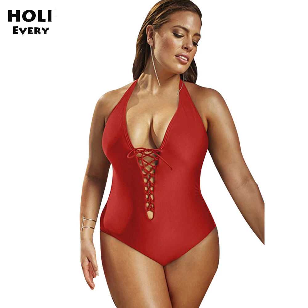 

Red 2019 Women Sexy One Piece Swimsuit Swimwear Large Plus Size Monokini Beach Bathing Suit Female Bather Bodysuit May One-piece