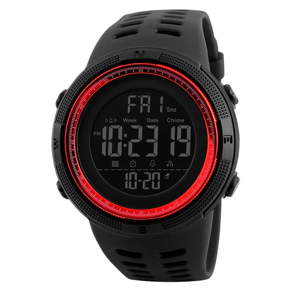 Мужские уличные спортивные часы, многофункциональные часы с будильником Chrono, 5 бар, водонепроницаемые военные цифровые часы, Relogio Masculino, новинка - Цвет: red